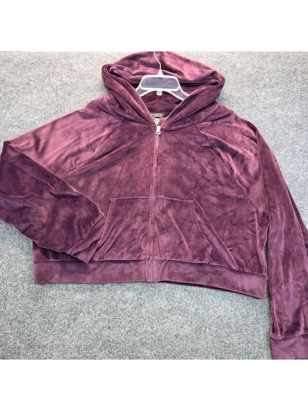 Victoria's Secret Velour Full Zip Crop Hoodie Sweatshirt XL Purple Sporty Glam
